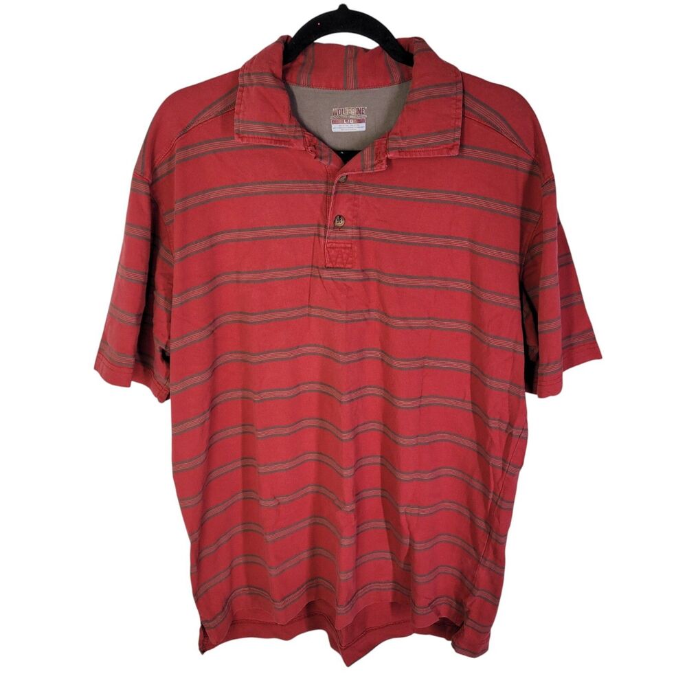 Wolverine Mens Sz L Red Striped Short Sleeve Polo Shirt